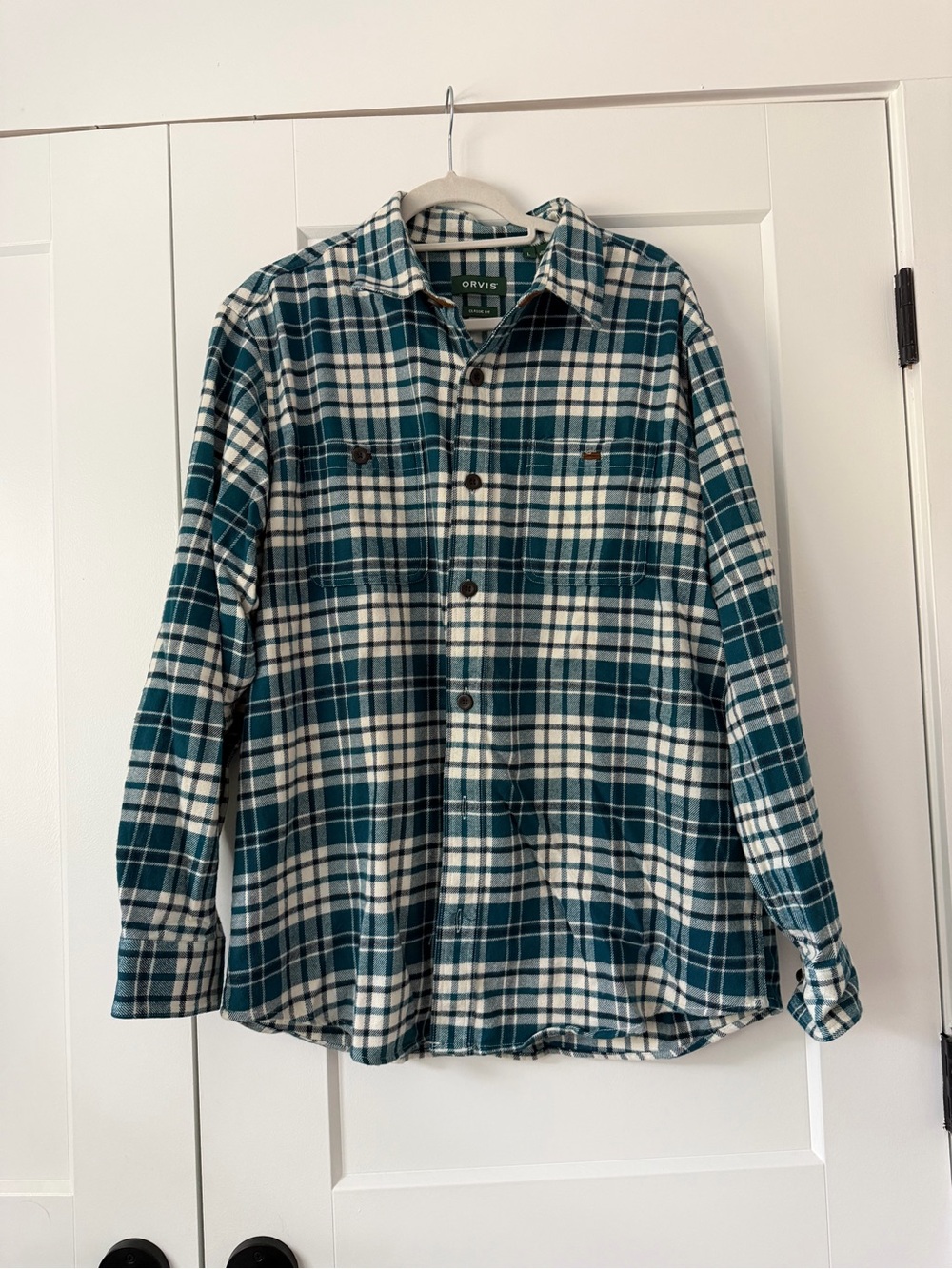 Orvis Teal & White Plaid Flannel Shirt